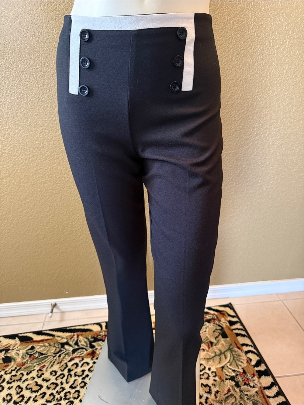 XOXO Black Pants with White Trim and Button Detail
